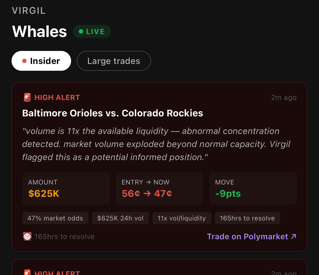 Virgil Whales tab showing detected whale signals